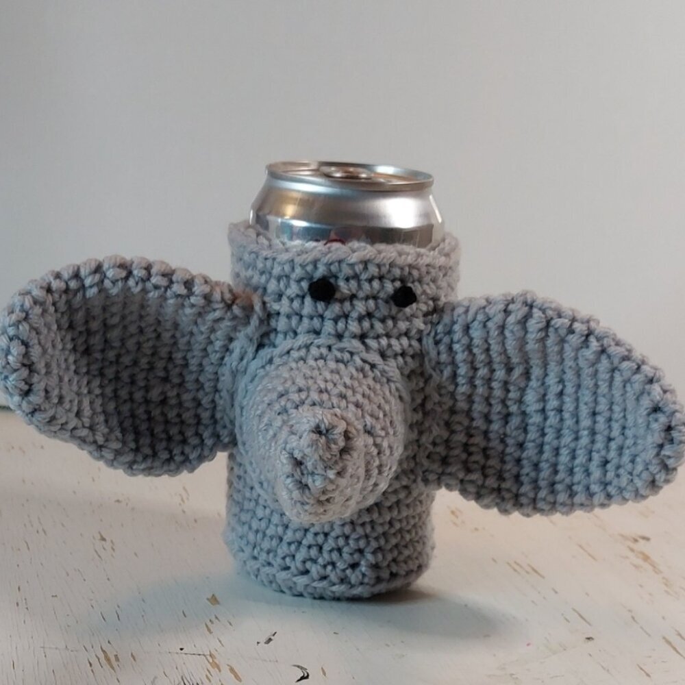 Fun Elephant Koozie Handmade Gift Idea Crochet Animal Whimsical Unique Creative - Picture 8 of 8